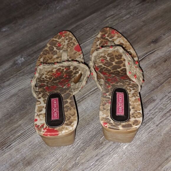 Lisa Vicky Macrame Thong Heel Sandals Sz 8 - Picture 4 of 9